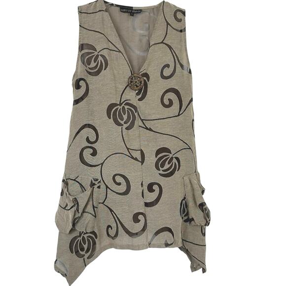 Mirror Image Women Sleeveless Tunic Top Vest Tan Lagenlook Y2K Boho Size Small - Picture 1 of 9
